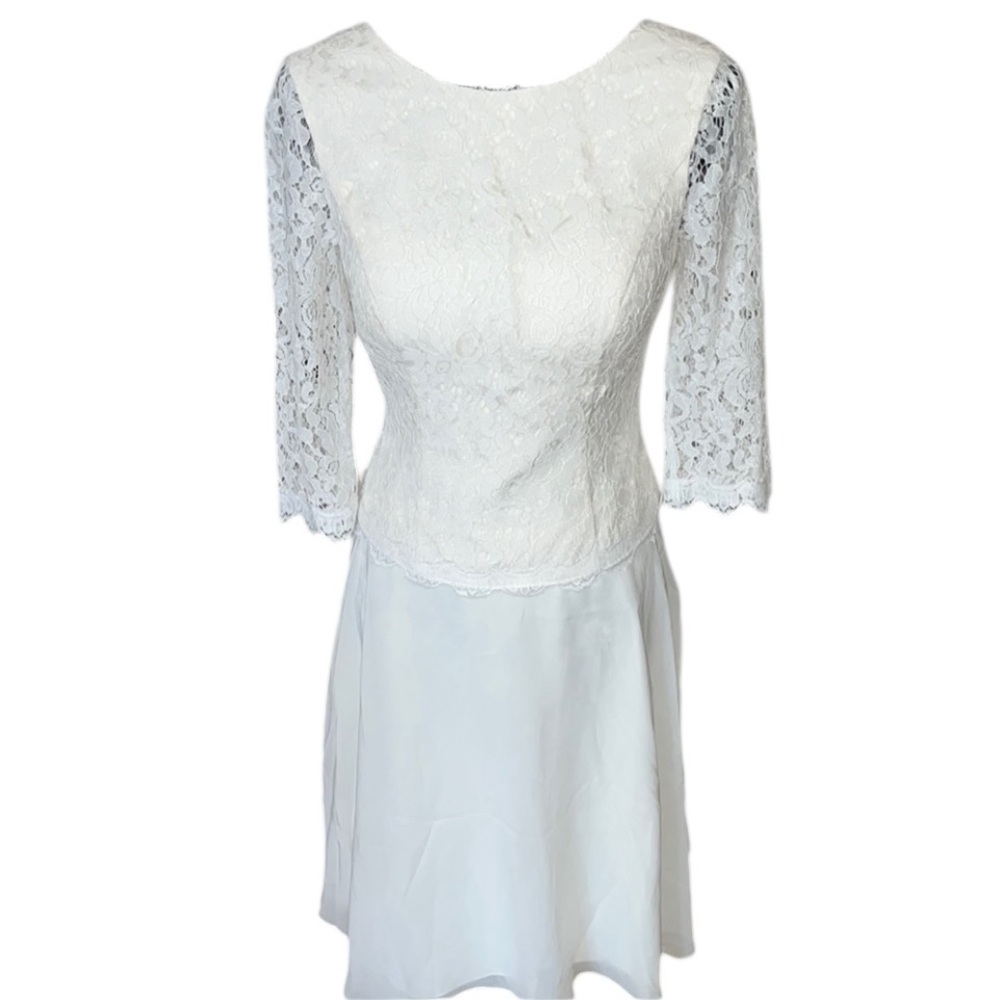 A W Bridal size 6 Ivory lace midi dress lined with silky chiffon skirt